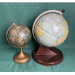 Mid-Century Chad Valley metal globe (27cm high) and one other globe (20cm high) (saleroom location: