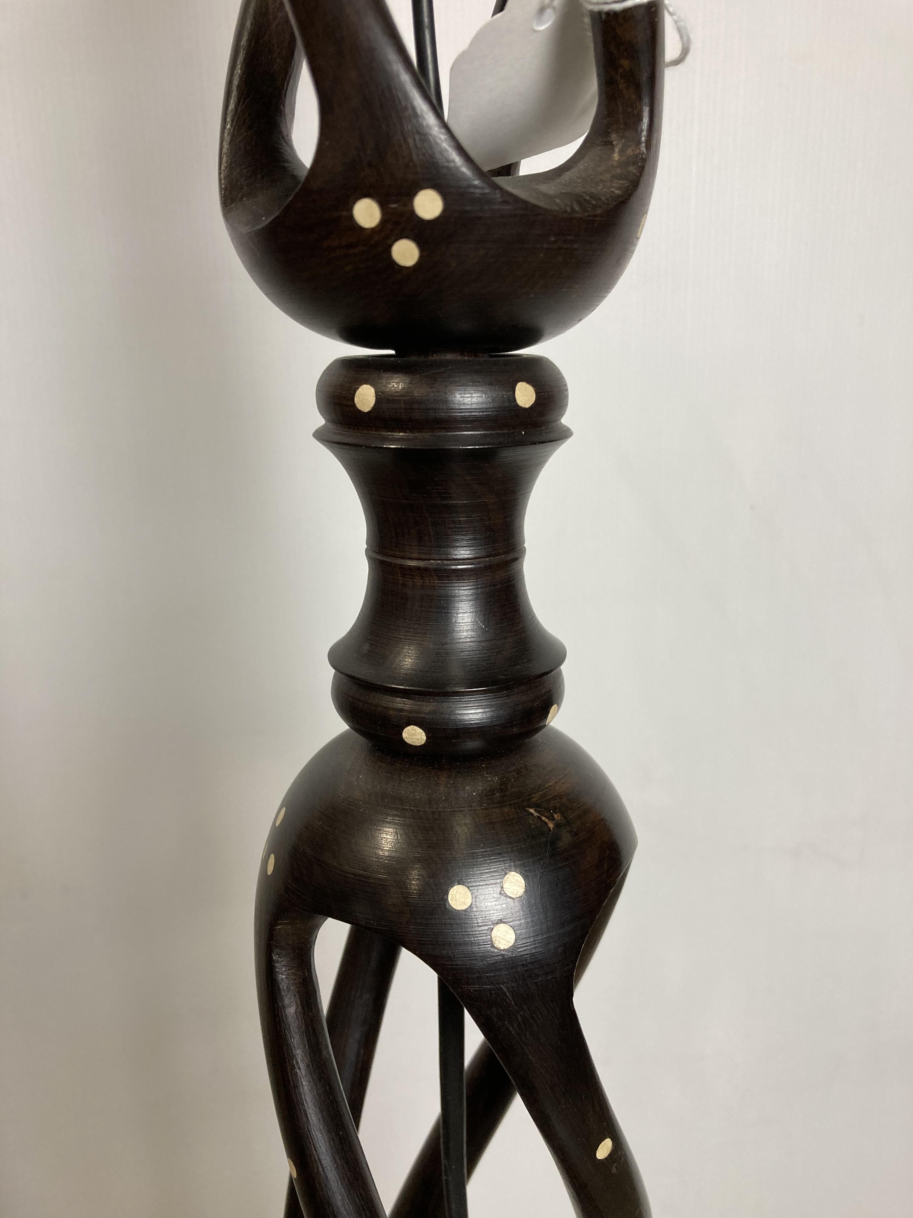 Beautiful ebony wooden turned standard lamp with four-stem twisted column inlaid with white spots - Image 3 of 4