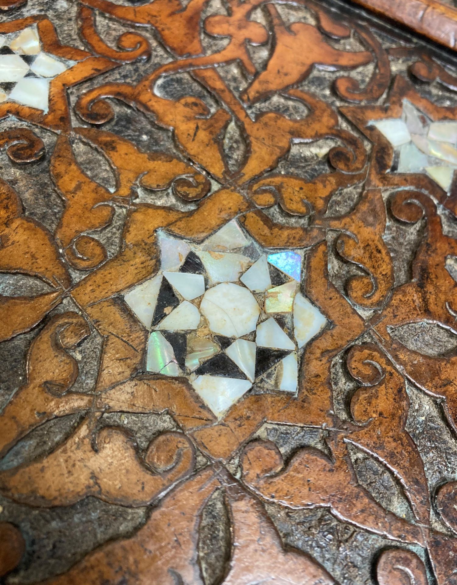 A hand-carved wooden Moorish eastern octagonal side table with mother of pearl inlay, - Image 6 of 6