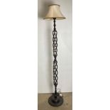 Beautiful ebony wooden turned standard lamp with four-stem twisted column inlaid with white spots