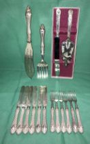 Contents to tray - a set of cutlery including six silver-plated forks and six knives (possibly