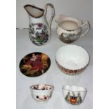 Six assorted items including a Oriental pattern water jug, a Shelley 'Leeds' crested china,