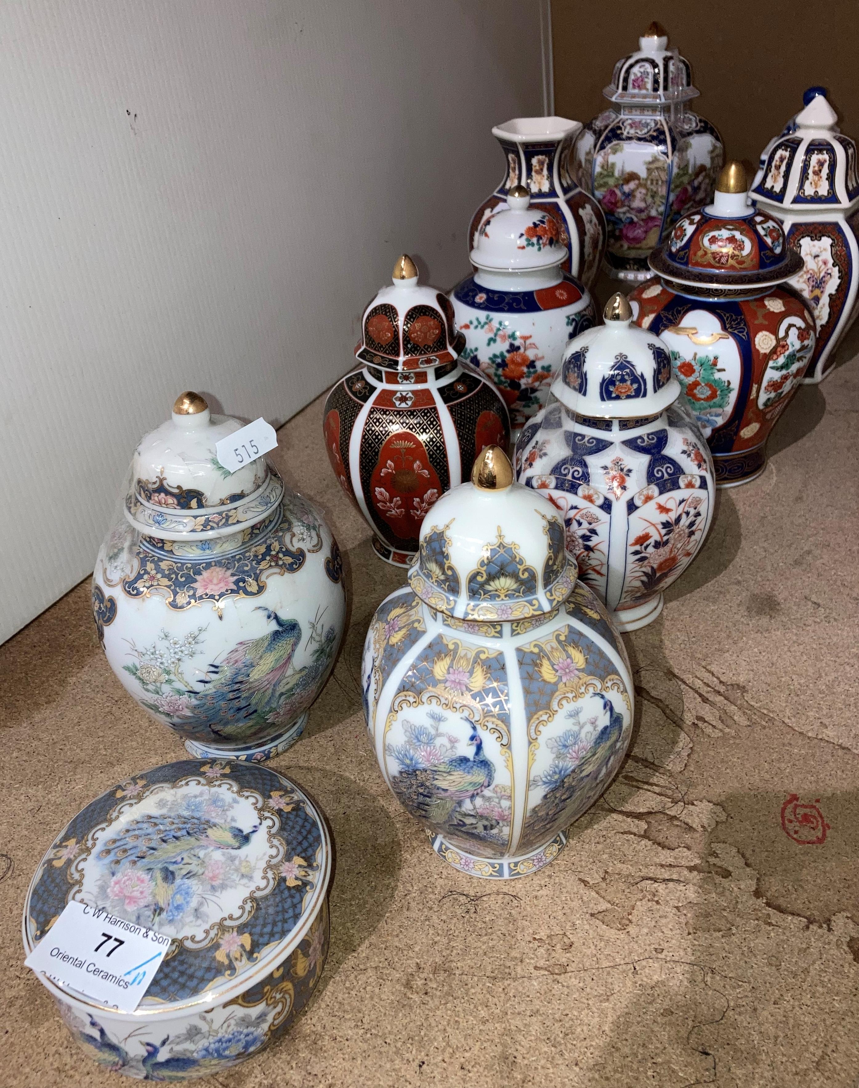 Nine assorted hand-painted Oriental urns/ginger jars (some with stamps to bases) in Imari, - Image 3 of 4
