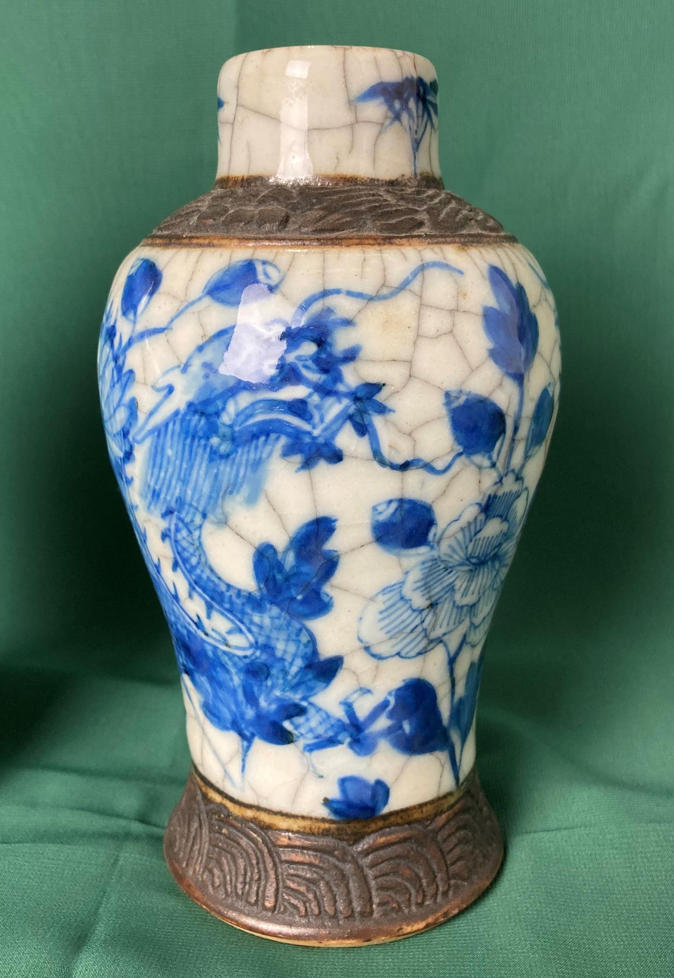 Pair of blue and white Nanking vases decorated with dragons and flowers with stamp to underside, - Image 2 of 7