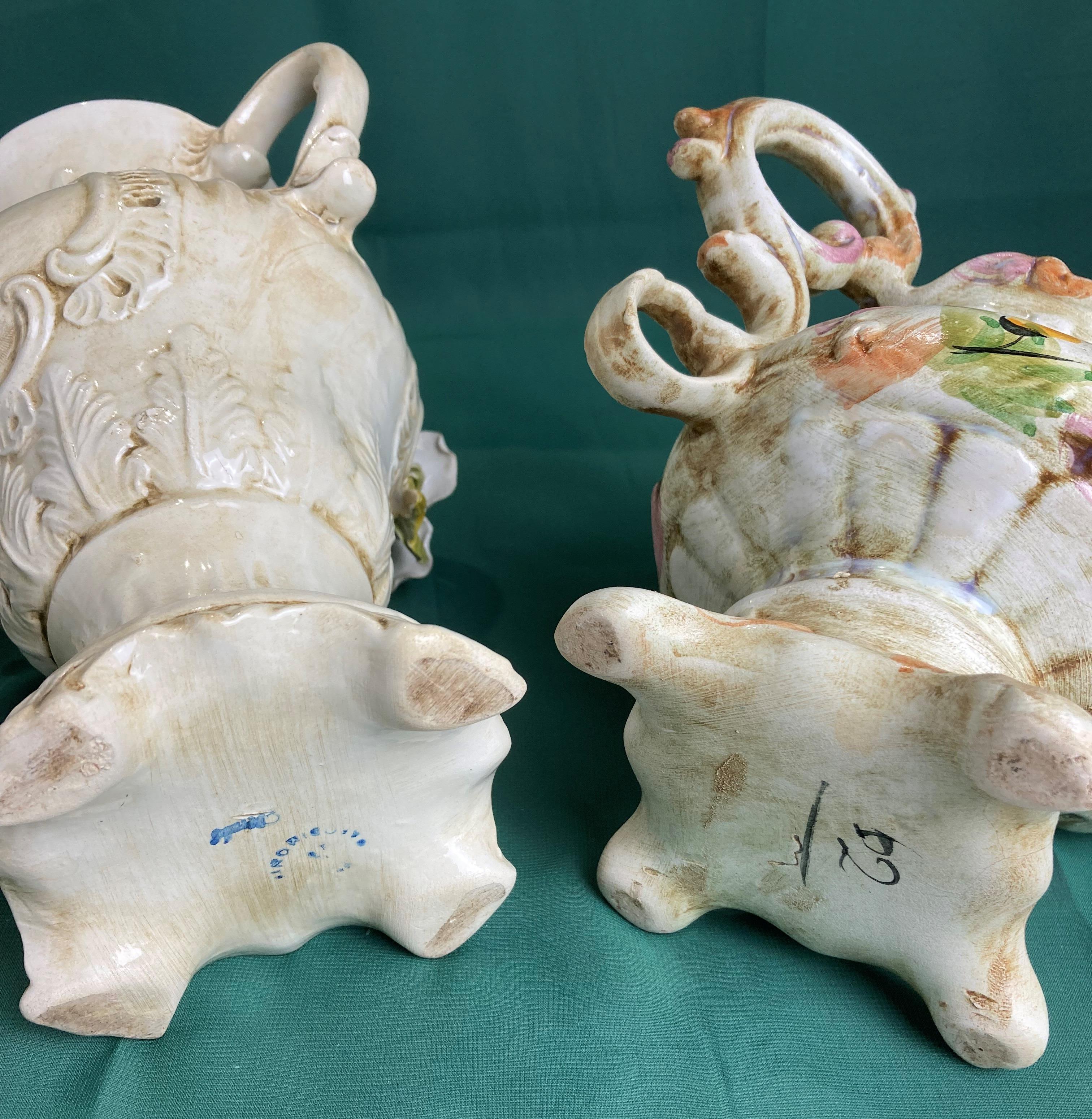 Italian Capodimonte vase (29cm high) with stamp to base and a Capodimonte-style teapot, - Image 3 of 3