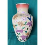 A 20th Century hand-painted glass vase with floral design,