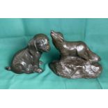 Two bronze figurines including a Carl Hoselton signed bronze Lone Wolf (damage to mouth) and a