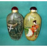 Two glass internal hand-painted snuff bottles, each 9.