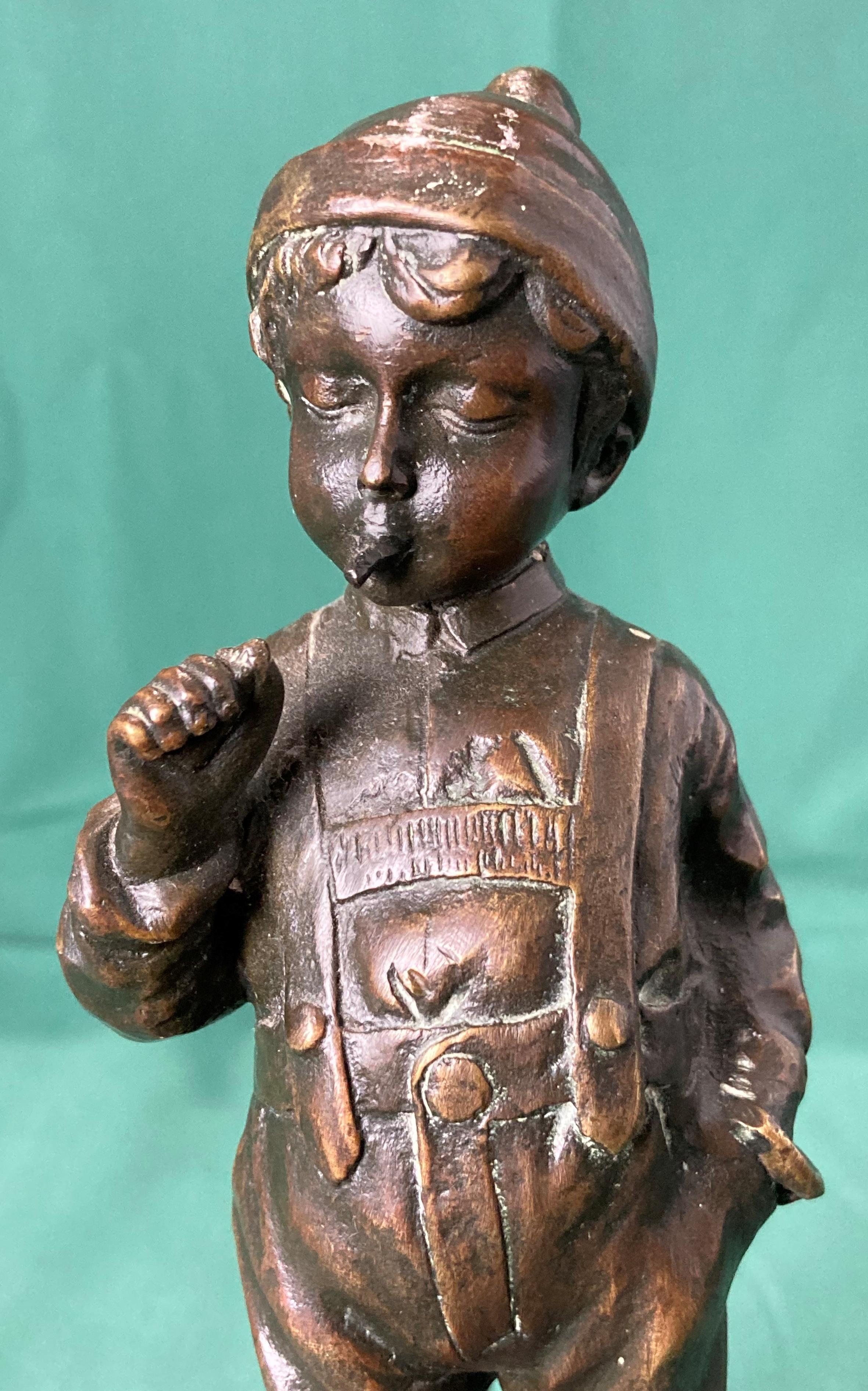 A Julius Paul Schmidt-Felling (1835-1920) patinated bronze sculpture of a boy smoking on black - Image 6 of 6