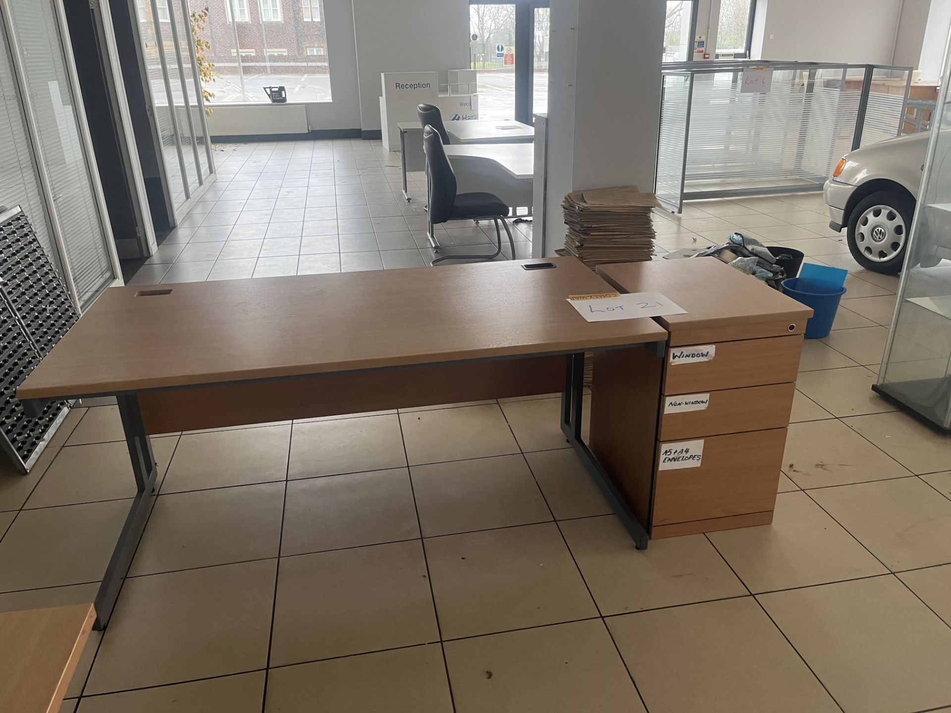 Office desk and a three drawer pedestal