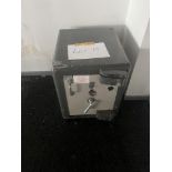Grey painted metal safe with one key