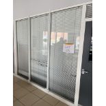 Glass partition section comprising three panels and one door (Please note the successful bidder is