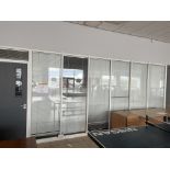 Glass partition section comprising six panels and two doors (Please note the successful bidder is