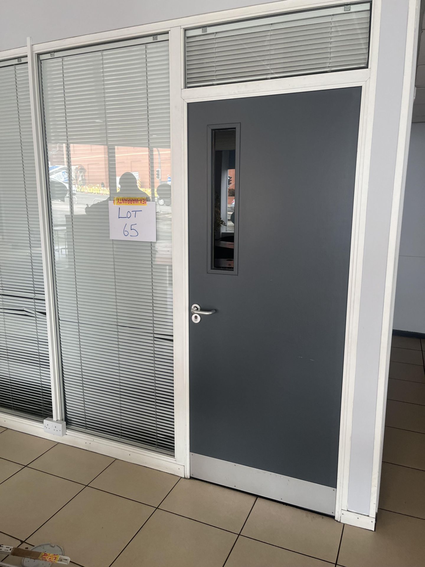 Glass partition section comprising three panels and one door (Please note the successful bidder is - Image 2 of 6