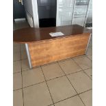 Shaped office desk in dark wood effect finish