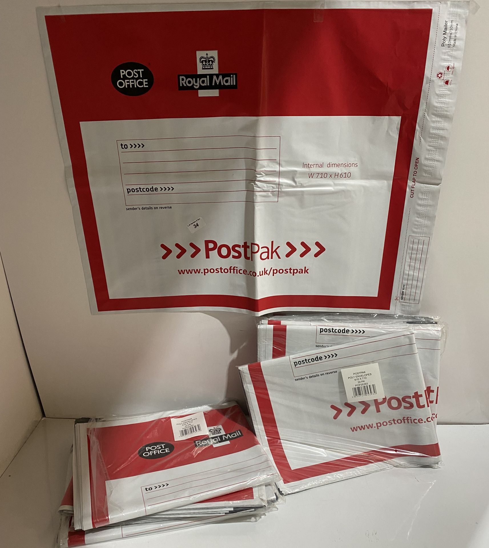 10 x packs of 20 Royal Mail poly mailing bags peel & seal w710xh610mm (saleroom location: H08)