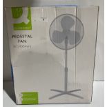 1 x new boxed 16" pedestal fan oscillating 3 speed control (saleroom location: H13)