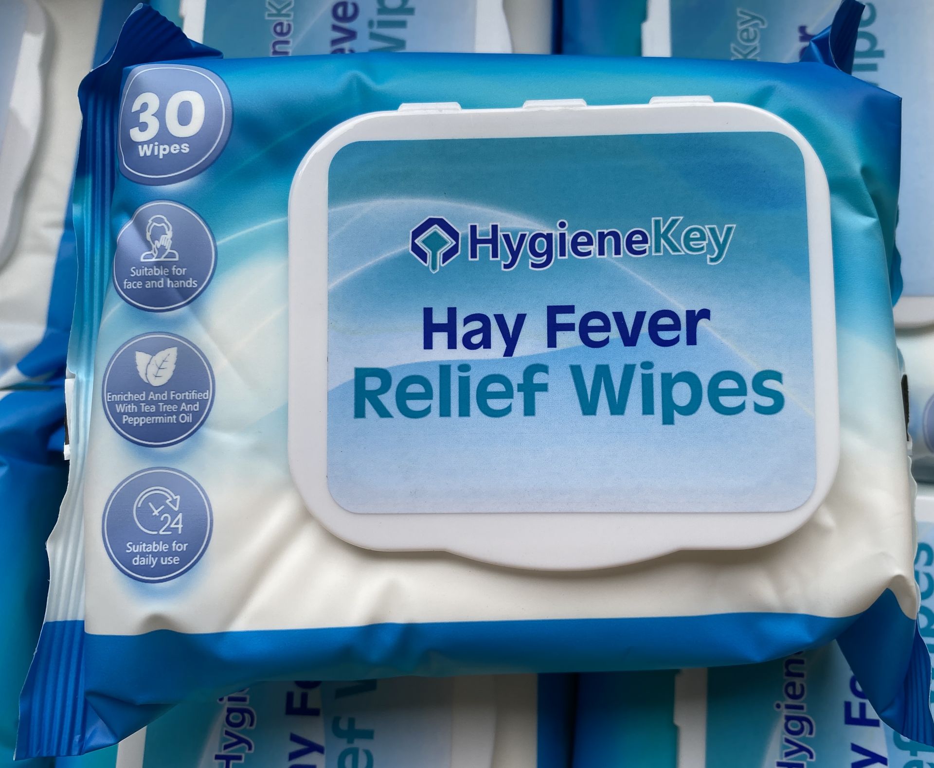 3600 x packs of Hygiene Key Hay Fever Relief Wipes (30 x wipes per pack - expiry date: 30/05/24) -