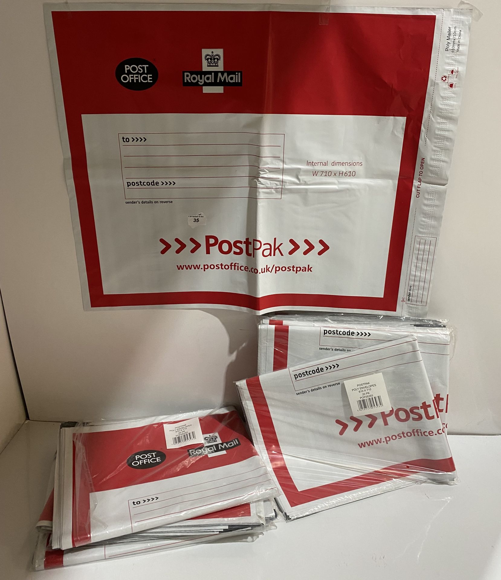 10 x packs of 20 Royal Mail poly mailing bags peel & seal w710xh610mm (saleroom location: H08)