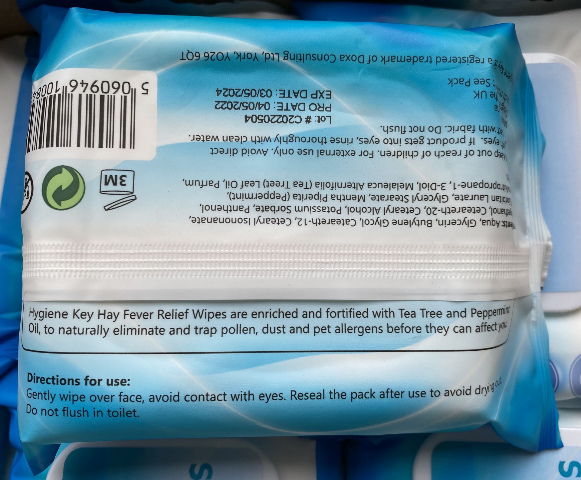 3600 x packs of Hygiene Key Hay Fever Relief Wipes (30 x wipes per pack - expiry date: 30/05/24) - - Image 6 of 8