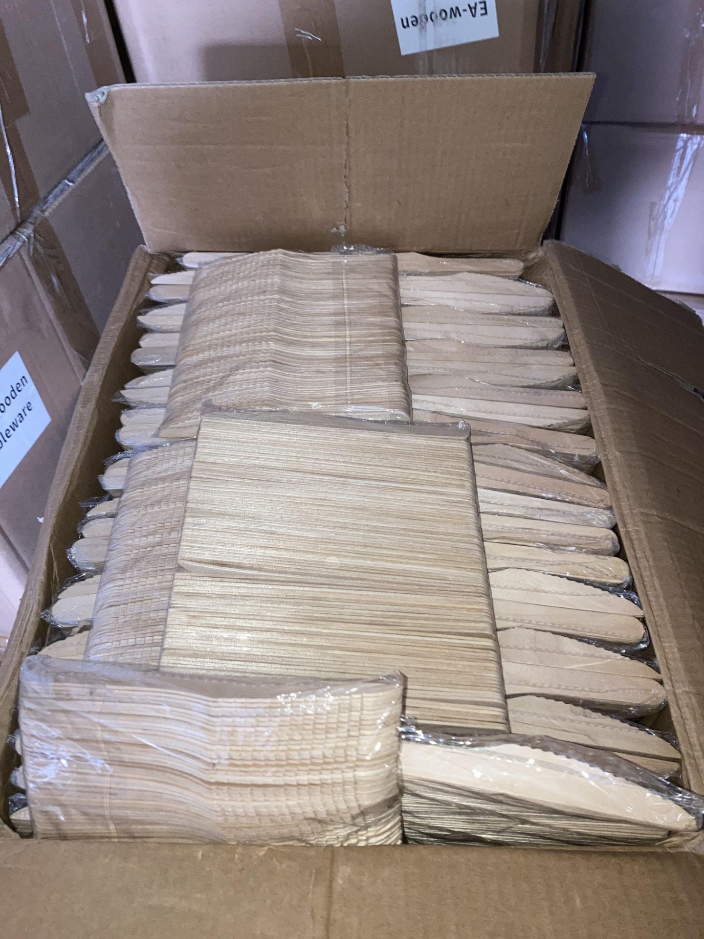 Contents to 2 x large boxes - Marked 'Wooden Cutlery and a large quantity of Wooden Knives' (box