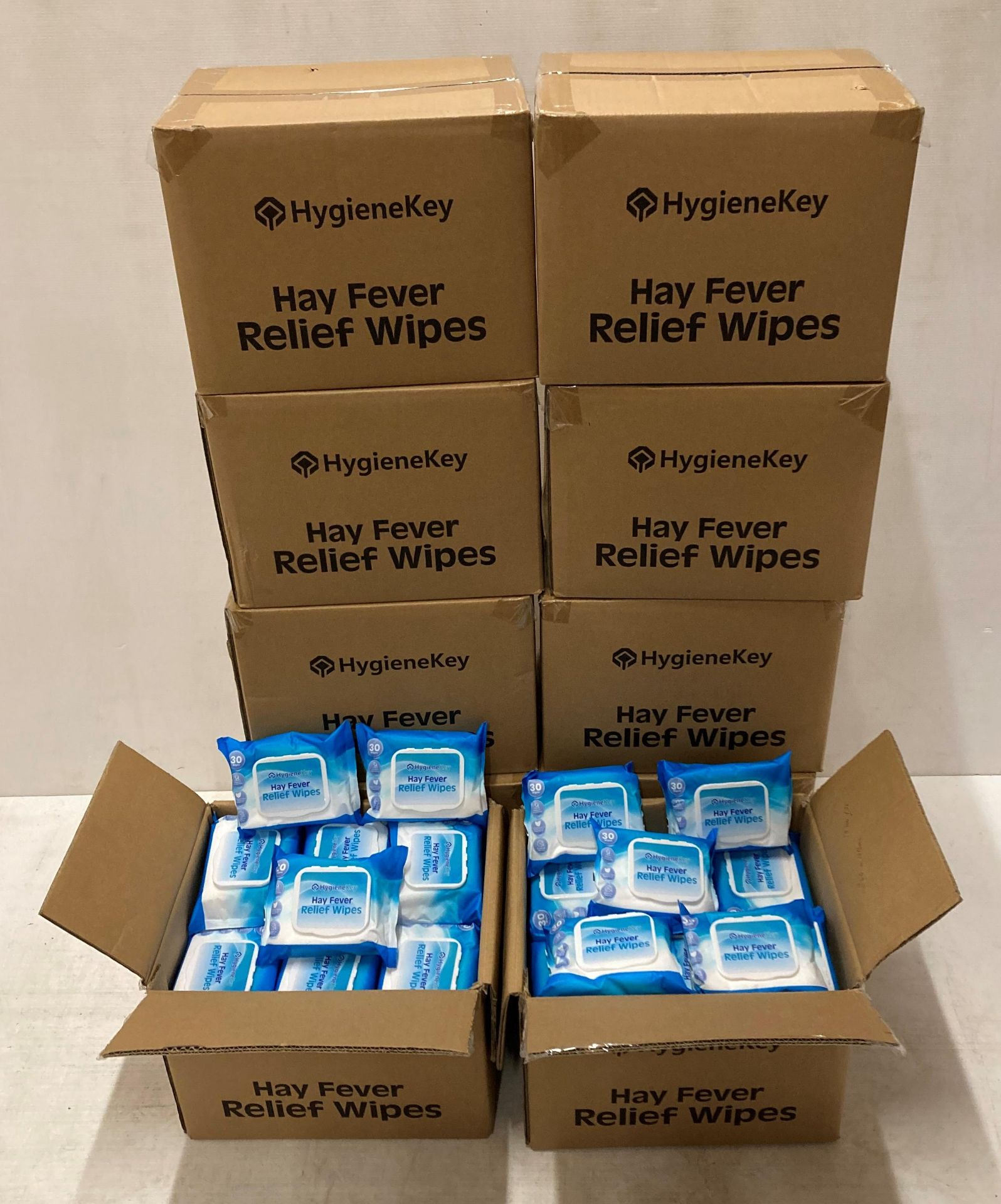 360 x packs of Hygiene Key hay fever relief wipes (30 x wipes per pack - expiry date: 30/05/24) -