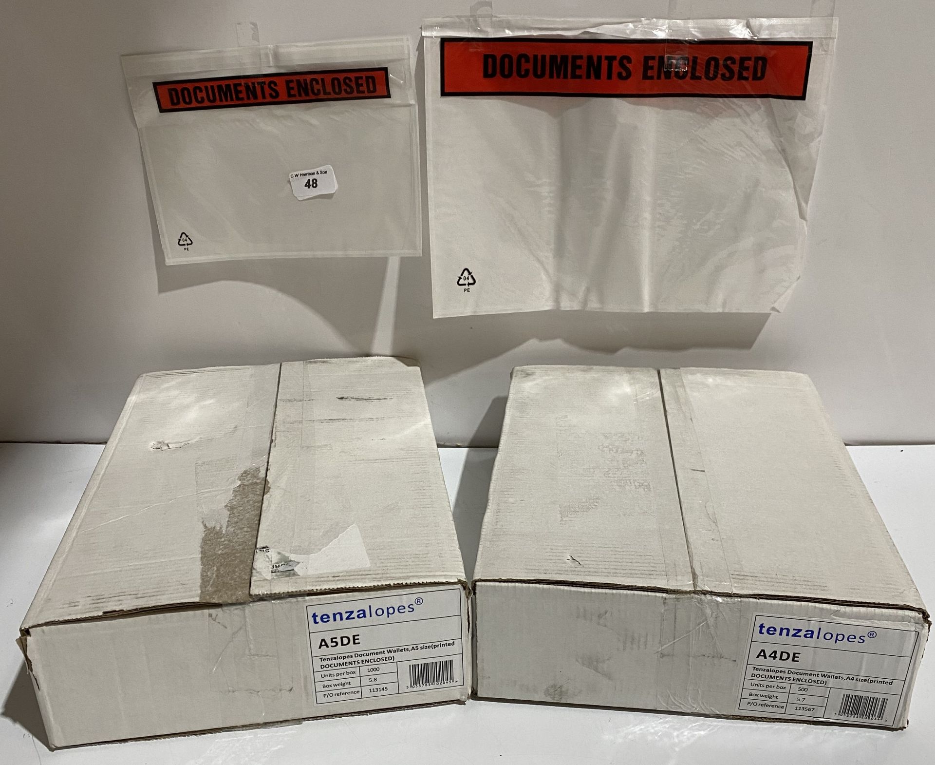 1 x box of 1000 A5 and 1 x box of 1000 A4 tenzalope document enclosed wallets (saleroom location: