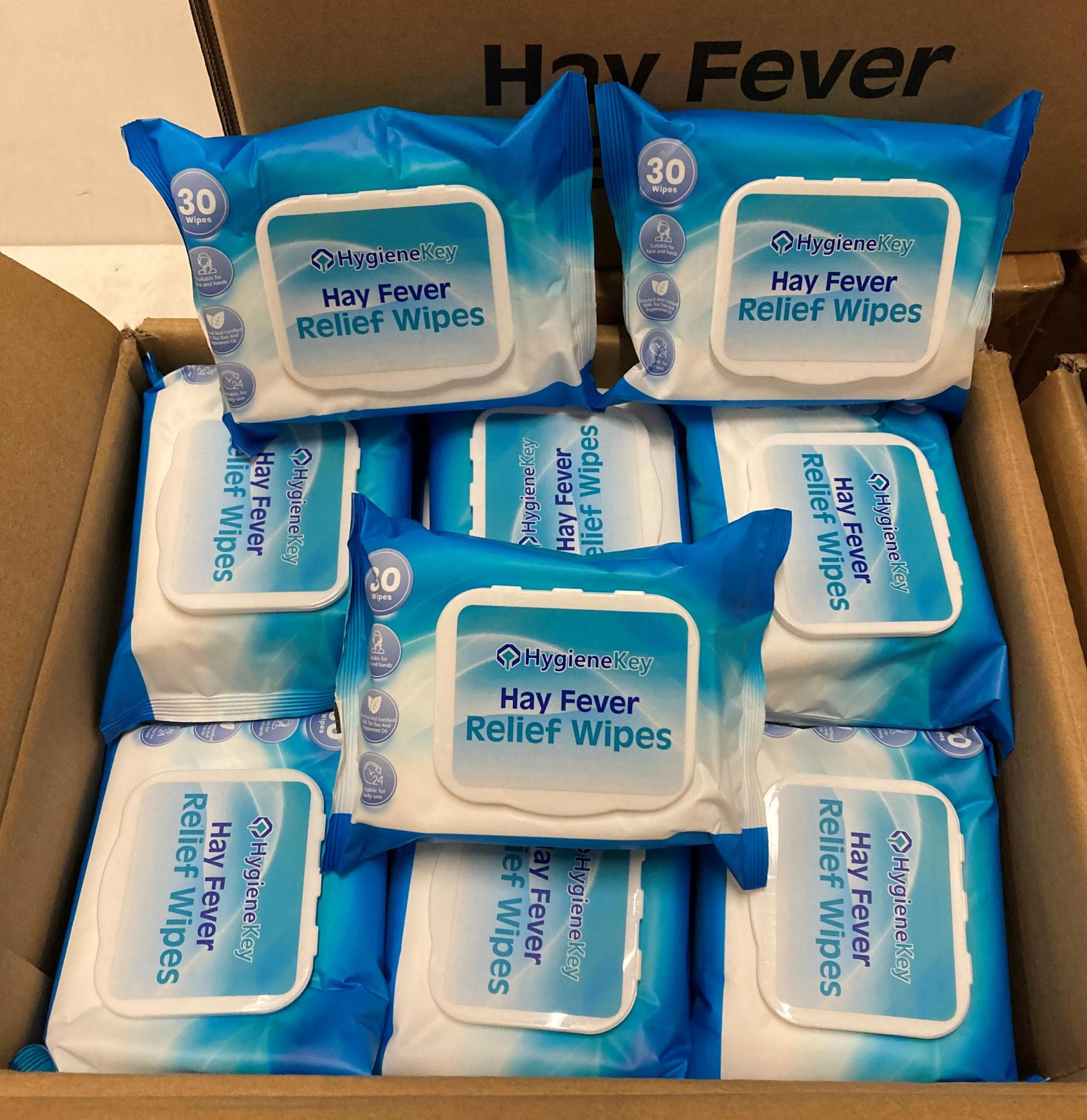 360 x packs of Hygiene Key hay fever relief wipes (30 x wipes per pack - expiry date: 30/05/24) - - Bild 2 aus 2