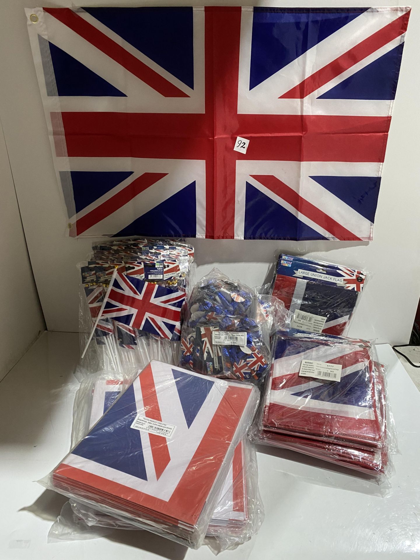 5 x packs of 12 large union jack flags 2ft x 3ft with 2 brass eyelets,