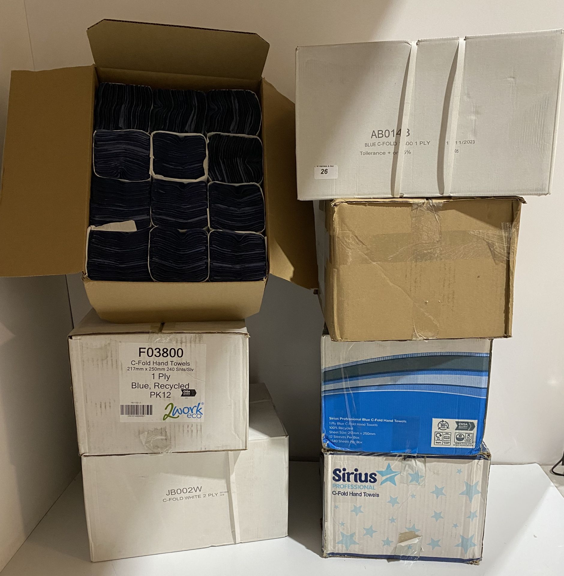 7 x boxes of 12 sleeves 240 sheets per sleeve C fold single ply paper hand towels (saleroom