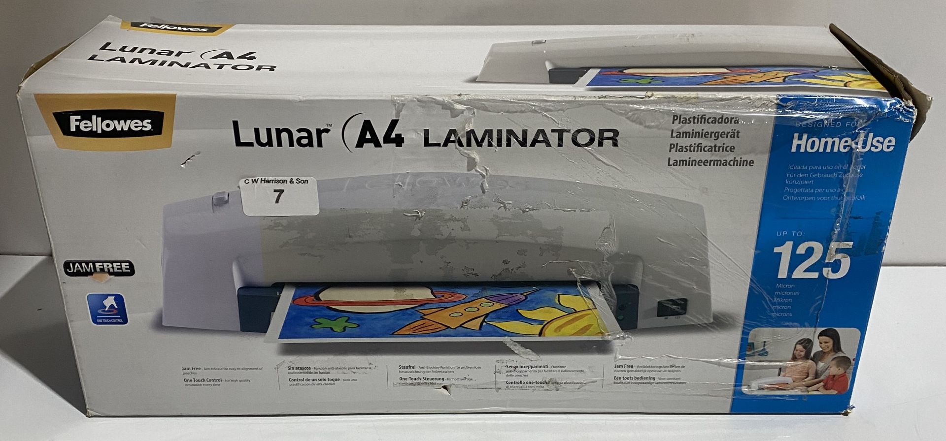 1 x new boxed Fellowes Lunar A4 home laminator jam free up to 125 microns (saleroom location: H13)