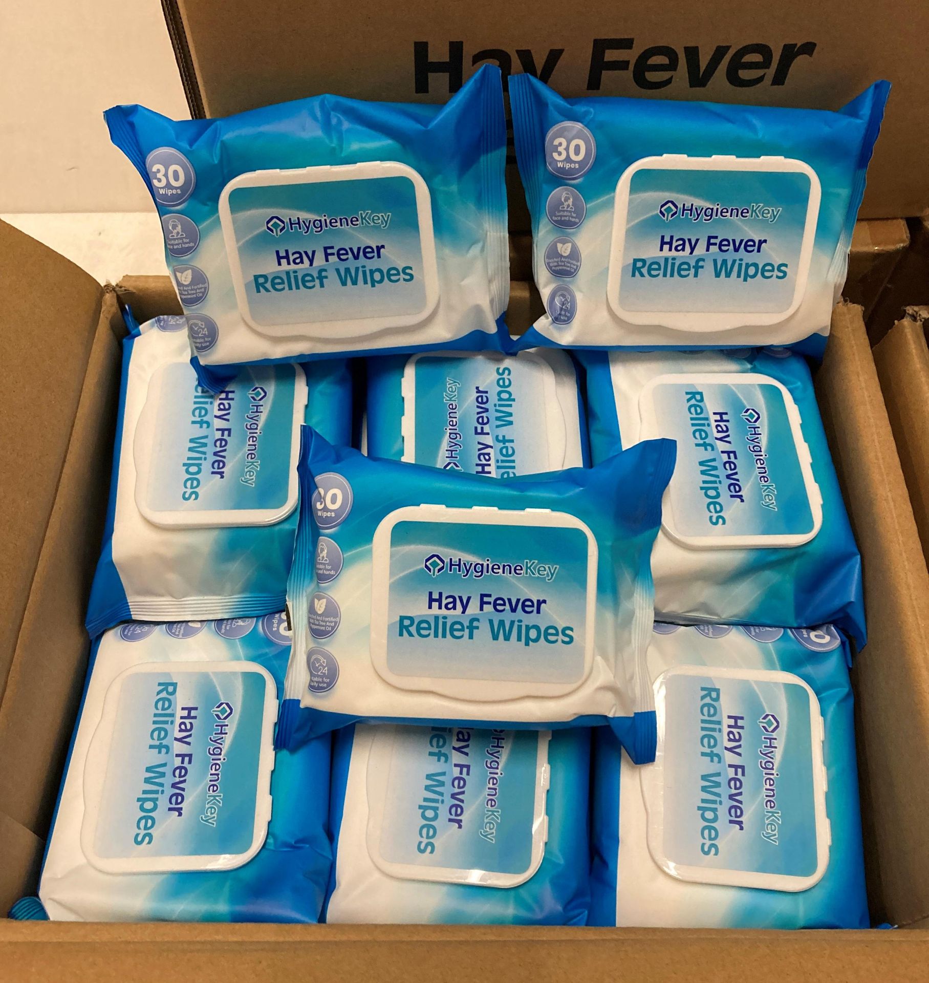 360 x packs of Hygiene Key hay fever relief wipes (30 x wipes per pack - expiry date: 30/05/24) - - Image 2 of 2