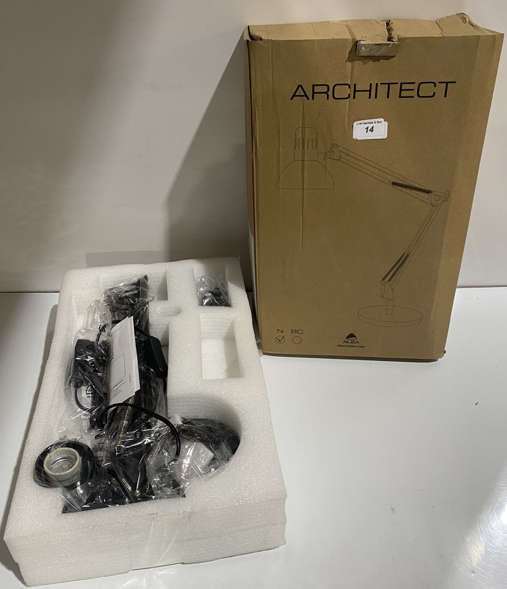 1 x new boxed Alba architect double arm metal black desk lamp (saleroom location: H12)