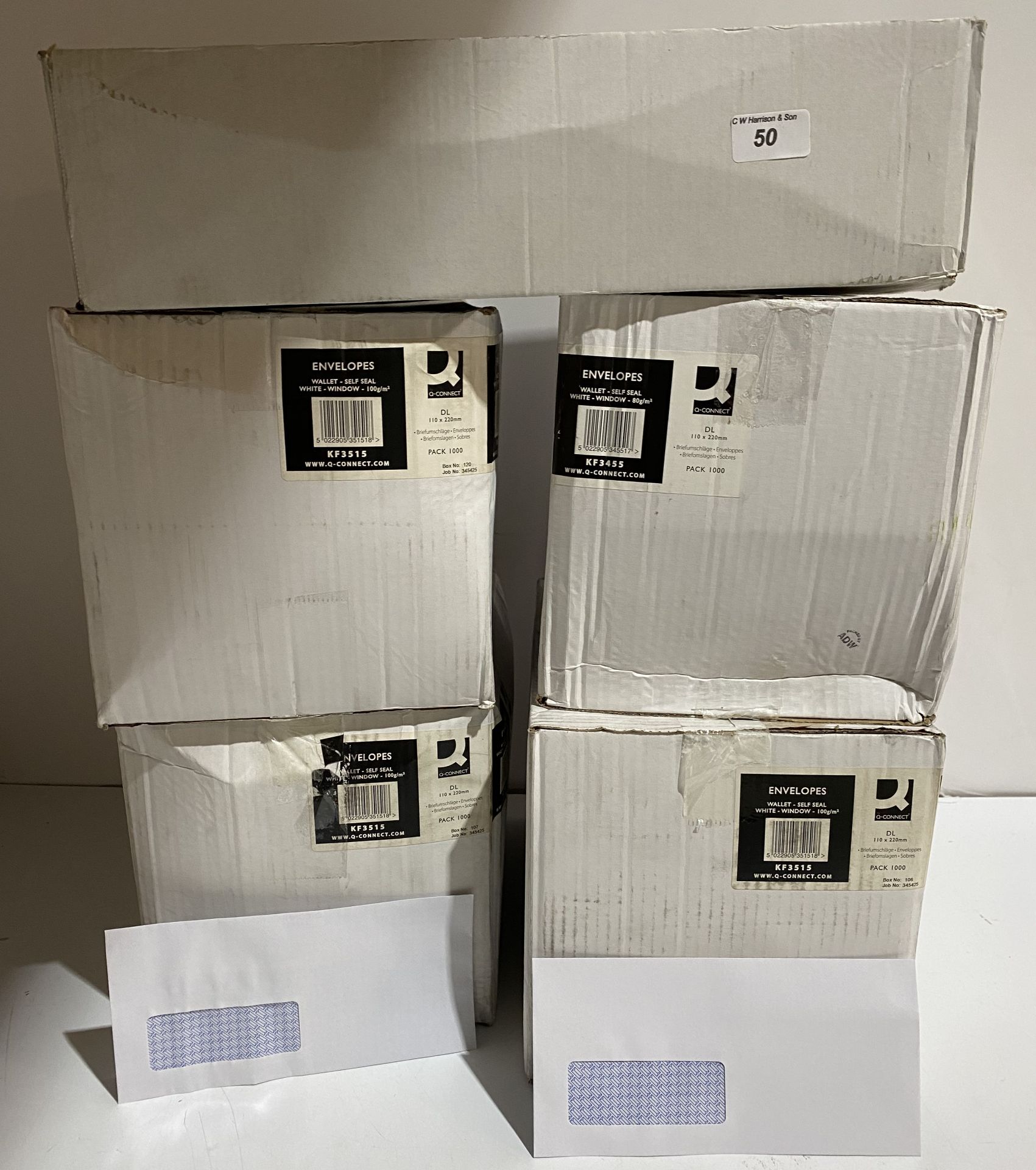 5 x boxes of 1000 white DL self seal envelopes with window (saleroom location: H05)