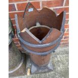 A salt glazed crown topped chimney pot (one point broken - damage to another point) 86cm high