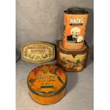 Four assorted metal advertising tins including Mackintosh's Sampler Chocolates,