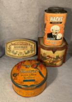 Four assorted metal advertising tins including Mackintosh's Sampler Chocolates,