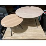 Two light ash topped metal framed circular coffee tables,