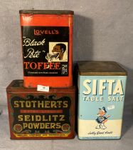 Three metal advertising tins - Lovell's 'Black Pete' Toffee,