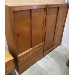 A Mid-Century teak three drawers and two sliding door wardrobe (92 x 177cm high) and matching two