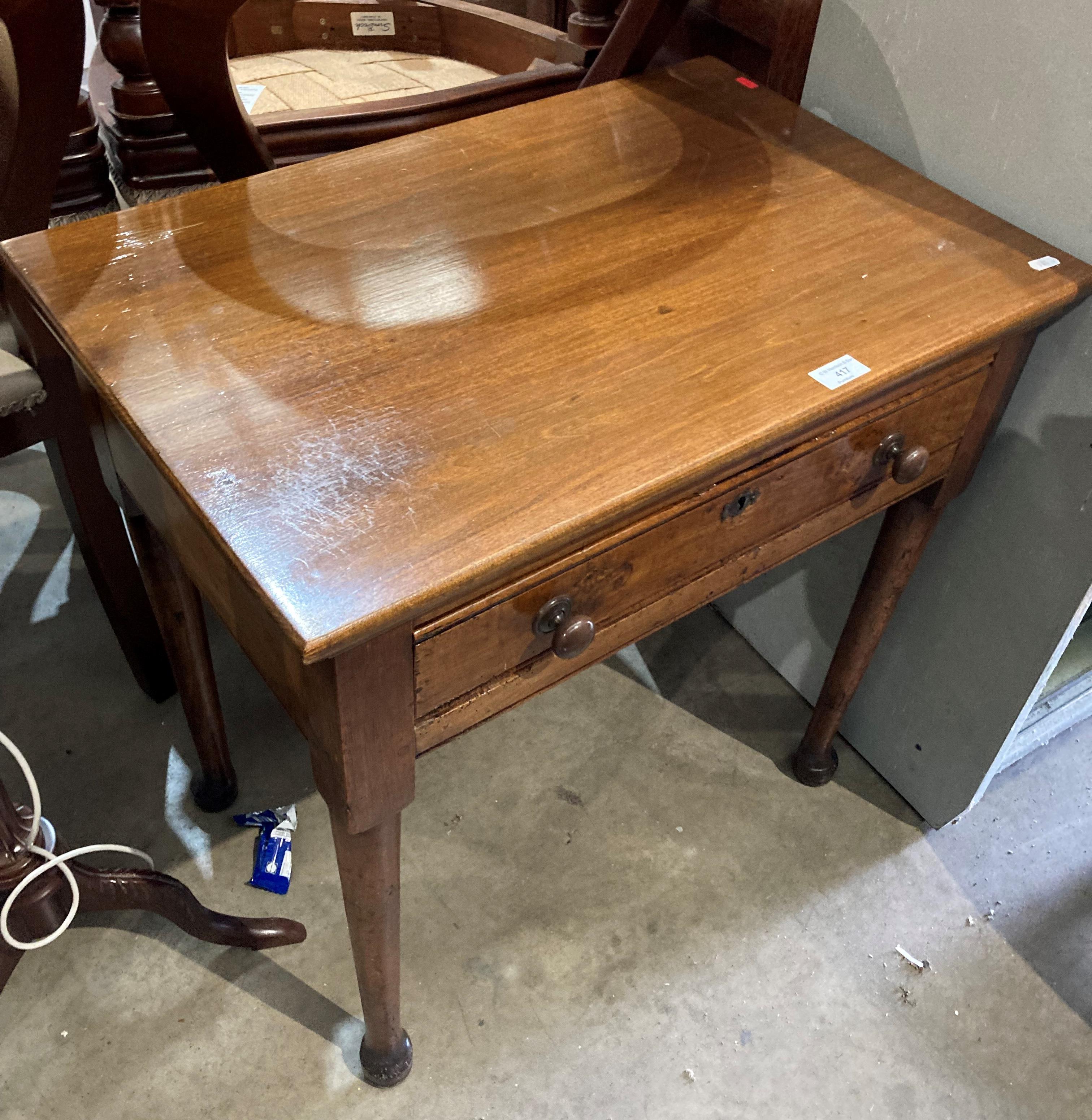 A stained oak single-drawer side table,