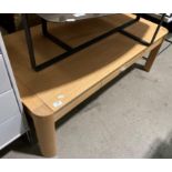A light oak finish single drawer coffee table,