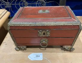 A 19th Century gilt mounted sewing box with single drawer (23cm wide) - interior section needs