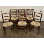 Set of six elm church chairs with re-woven seat and three chairs with book/bible shelves (saleroom