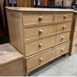 A pine five-drawer (two short, three long) chest of drawers,