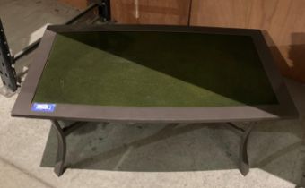 Dark speckled glass-topped coffee table on a grey metal frame - size 102 x 61cm (saleroom location: