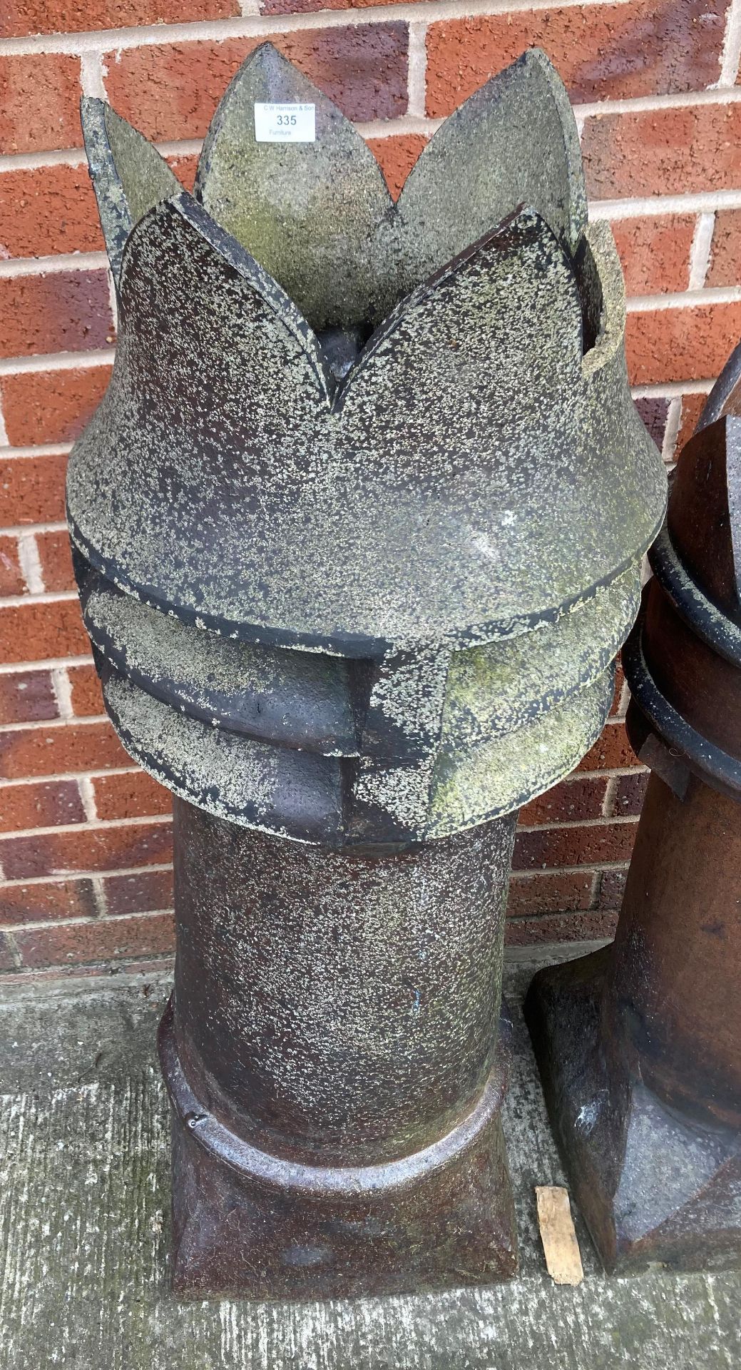 A salt glazed crown topped chimney pot (one point broken) 105cm high (saleroom location: outside)
