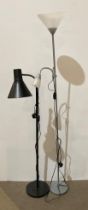 A black and grey metal standing lamp (black lamp has adjustable head) (saleroom location: MA4)