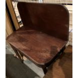 A mahogany folding top tea table with single extension leg,