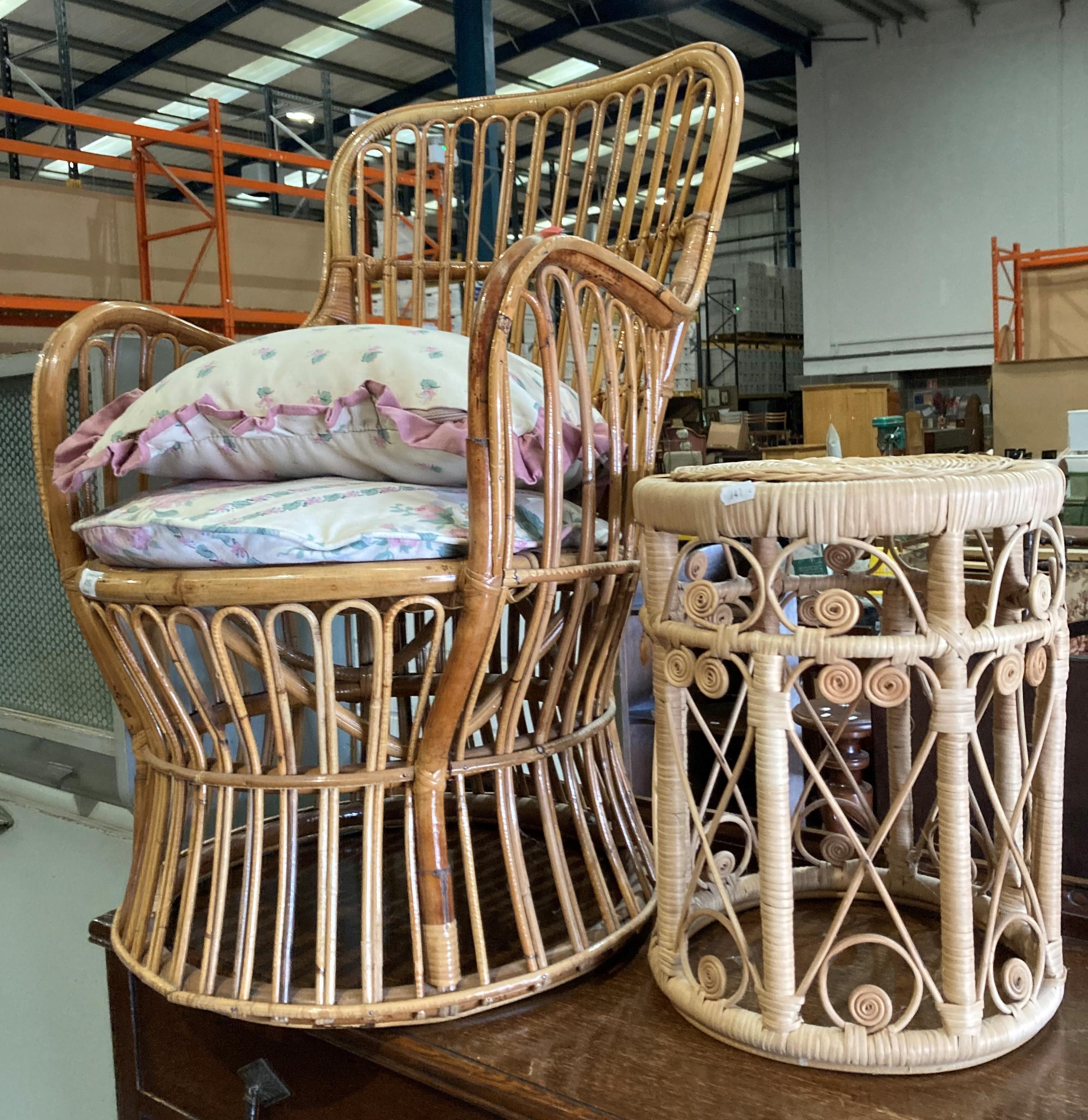 A bamboo armchair and small circular side table (2) (saleroom location: MA2)